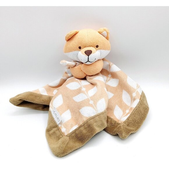 Carter's Plush Fox Lovey Security Baby Blanket Orange Brown Tan White Leaves - Picture 1 of 6